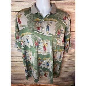 Bobby Jones Men’s Polo Shirt – Gray Golfer Graphics AOP Print Made in Italy XL